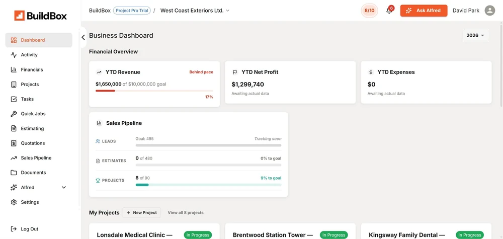 BuildBox Financial Dashboard screen